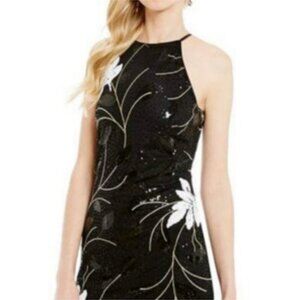 Badgley Mischka Belle Elegant Black Sequin Halter Neck Evening Gown 8